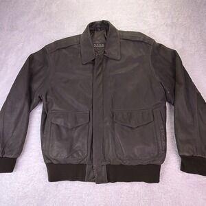 NYDA Mens Medium Soft Leather Bomber Jacket Dark Brown Full Zip Vintage